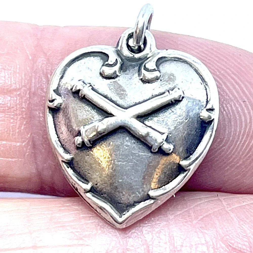 US Army Artillery Military Cannon Puffy Heart Charm Sterling Silver Repousse VTG